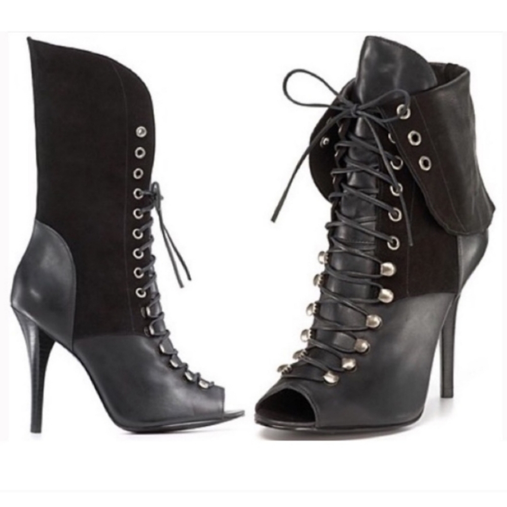 Guess Peep Toe Lace Up Booties